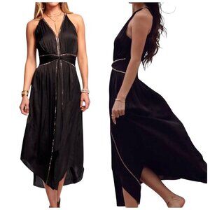 Ramy Brook Melanie Black Embellished Halter Midi Dress NWT Size S